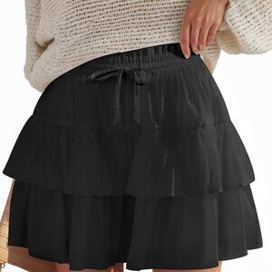 Shorts for Women Ruffled Tiered Pleated Mini Skirts Boho High Waist Flowy Comfy